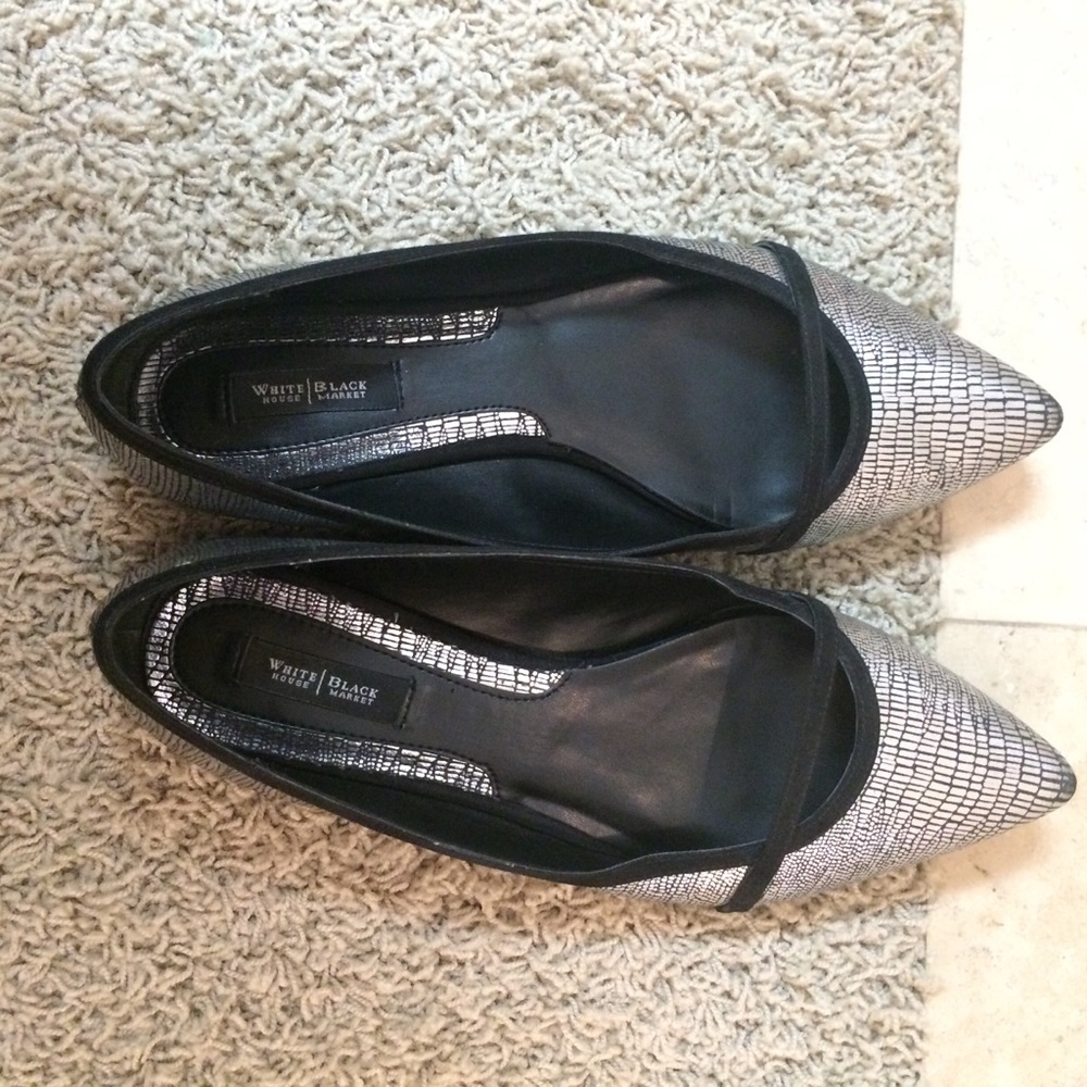 WHBM Silver Pointed Toe Flats - Picture 2 of 5